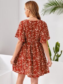 SHEIN Váy Bà bầu Thắt lưng Trọn gói Họa tiết hoa Boho - Rỉ Nâu - Xem 2