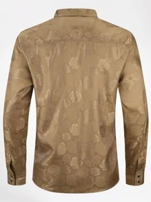 CLOUDSTYLE Men Jacquard Button Up Shirt - Khaki - View 2