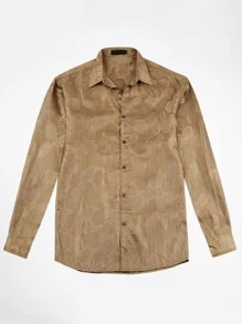 CLOUDSTYLE Men Jacquard Button Up Shirt - Khaki - View 3