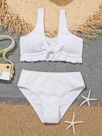 Tween Girl 结饰荷叶边下摆比基尼套装 夏日海滩
