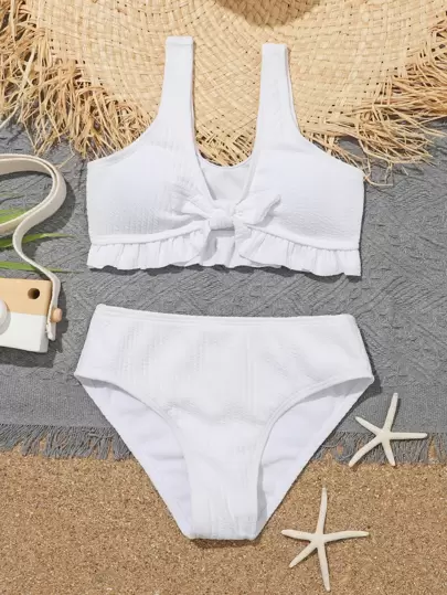 Tween Girl 结饰荷叶边下摆比基尼套装 夏日海滩