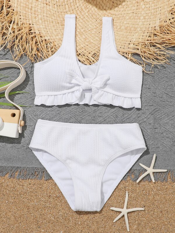 Tween Girl 结饰荷叶边下摆比基尼套装 夏日海滩