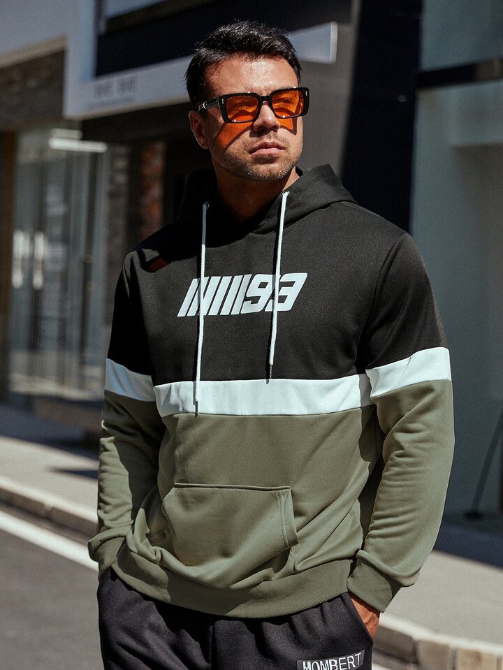 Men Letter Graphic Colorblock Kangaroo Pocket Drawstring Hoodie | SHEIN