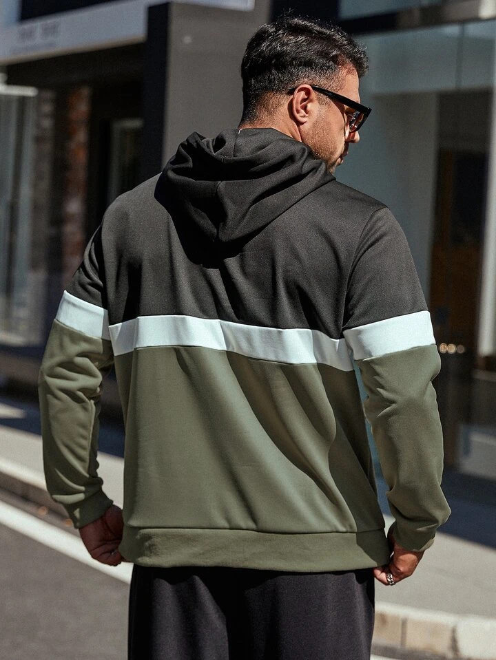 Men Letter Graphic Colorblock Kangaroo Pocket Drawstring Hoodie | SHEIN