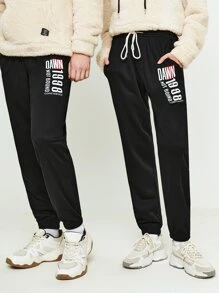 Manfinity 1pc Letter Graphic Drawstring Waist Sweatpants - Black - View 1