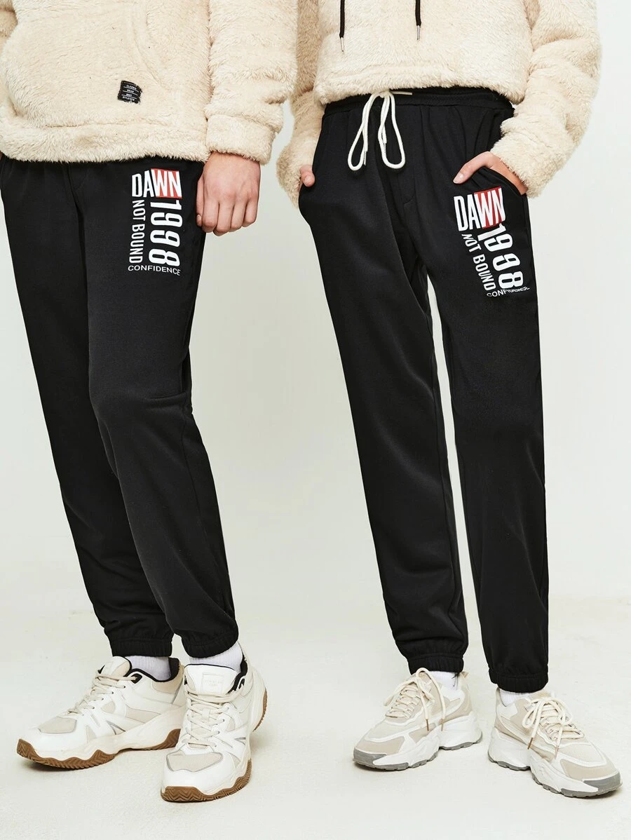 Manfinity 1pc Letter Graphic Drawstring Waist Sweatpants - Black - View 1