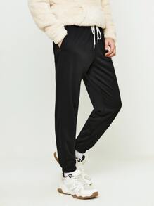 Manfinity 1pc Letter Graphic Drawstring Waist Sweatpants - Black - View 6