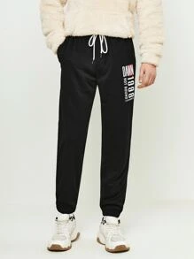 Manfinity 1pc Letter Graphic Drawstring Waist Sweatpants - Black - View 7