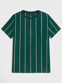 Manfinity RebelGame Hombres Camiseta de rayas de cuello redondo - Verde Oscuro - Ver 1