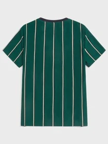 Manfinity RebelGame Hombres Camiseta de rayas de cuello redondo - Verde Oscuro - Ver 2