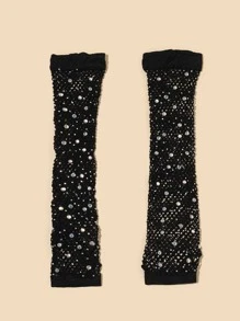 Găng tay có ngón tay trang trí bằng tay trang trí rỗng Rhinestone - màu đen - Xem 2