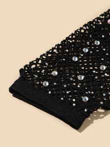 Găng tay có ngón tay trang trí bằng tay trang trí rỗng Rhinestone - màu đen - Xem 3