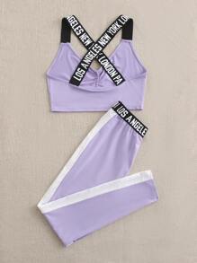Mulvari Crisscross Ruched Top & Contrast Sideseam Trousers Set - Lilac Purple - View 2