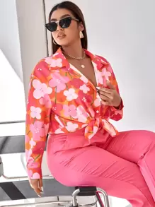 SHEIN Unity Camisa con estampado floral con botón delantero - Multicolor - Ver 1