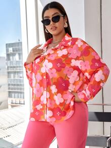 SHEIN Unity Camisa con estampado floral con botón delantero - Multicolor - Ver 4