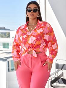 SHEIN Unity Camisa con estampado floral con botón delantero - Multicolor - Ver 5