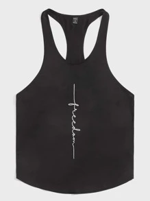 GENTILAND 男士落肩袖字母圖案背心 - 黑色 - 查看 1