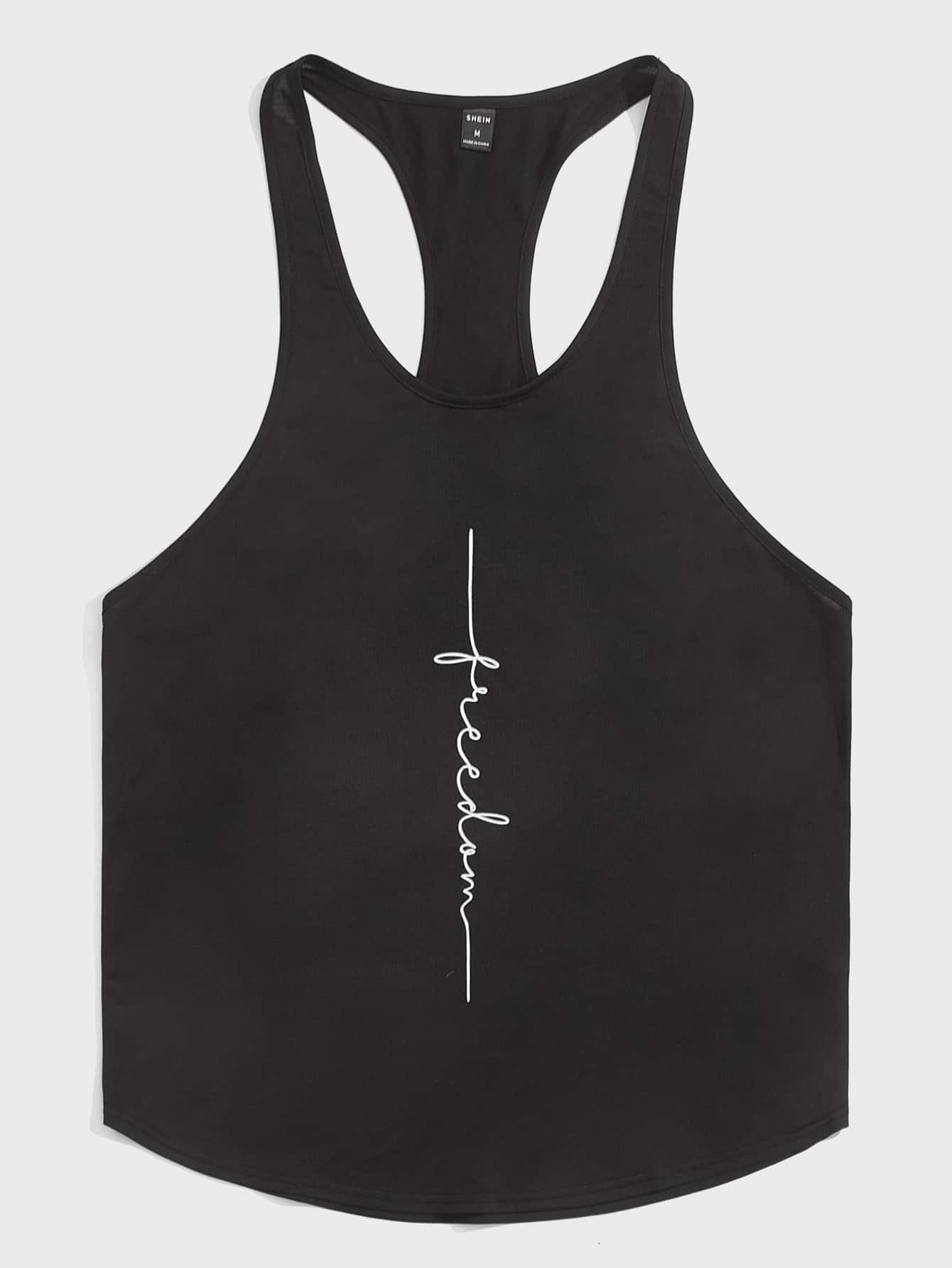 GENTILAND 男士落肩袖字母圖案背心 - 黑色 - 查看 1