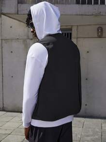 Manfinity RebelGame Men Letter Patched Flap Pocket Jacket - Black - View 2