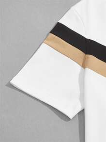 GENTILAND 男士條紋圖案T恤和抽繩短褲套裝 - 白色 - 查看 3