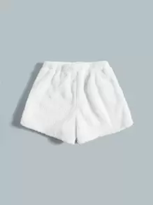 SHEIN Leap Crew Tween Girl Solid Shearling Shorts - White - View 2