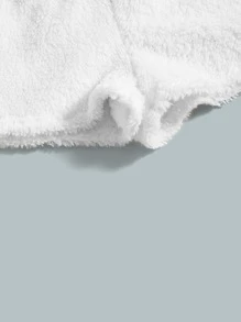 SHEIN Leap Crew Tween Girl Solid Shearling Shorts - White - View 3