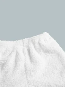 SHEIN Leap Crew Tween Girl Solid Shearling Shorts - White - View 4