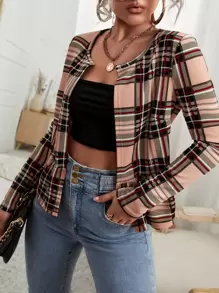 SHEIN LUNE Saco con estampado de cuadros con parte delantera abierta - Multicolor - Ver 1