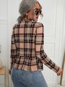 SHEIN LUNE Saco con estampado de cuadros con parte delantera abierta - Multicolor - Ver 2