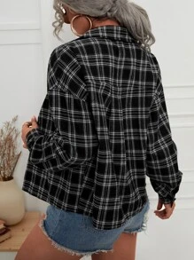 Chiquease 格紋印花落肩袖夾克 - 黑與白 - 查看 2