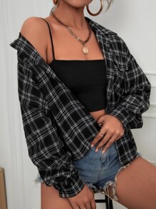 Chiquease 格紋印花落肩袖夾克 - 黑與白 - 查看 4