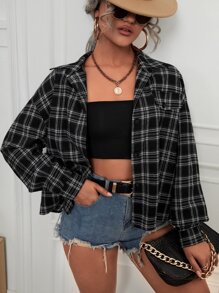 Chiquease 格紋印花落肩袖夾克 - 黑與白 - 查看 5