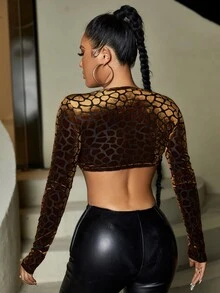 SHEIN SXY Top con cordón pecho con fruncido con patrón geométrico de terciopelo - Multicolor - Ver 2