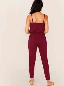 SHEIN LUNE Blouson V-Neck Cami Jumpsuit - Burgundy - View 2