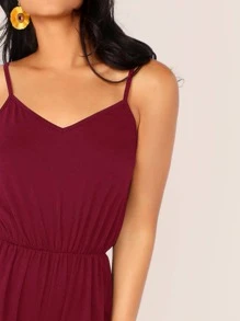 SHEIN LUNE Blouson V-Neck Cami Jumpsuit - Burgundy - View 3