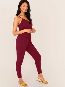 SHEIN LUNE Blouson V-Neck Cami Jumpsuit - Burgundy - View 5