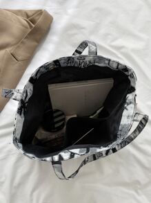 Canvas Shoulder Tote Bag Portable Large Capacity Bag Women's New Fashion Versatile Commuter Graffiti Shoulder Bag College Student Tote Bag, Literary School Bag & Bookbag For Women Or Students, Perfect For Books, Shopping, Back To School And More, Tote Bags For Women, College Essentials