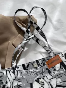 Canvas Shoulder Tote Bag Portable Large Capacity Bag Women's New Fashion Versatile Commuter Graffiti Shoulder Bag College Student Tote Bag, Literary School Bag & Bookbag For Women Or Students, Perfect For Books, Shopping, Back To School And More, Tote Bags For Women, College Essentials