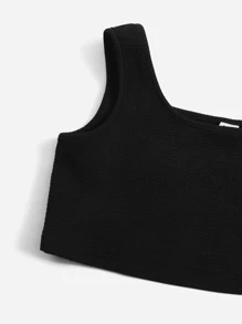 SHEIN Conjunto De Super Crop Pullover Y Pantalones De Chándal Para Niñas Preadolescentes Con Tanque - Negro - Ver 5