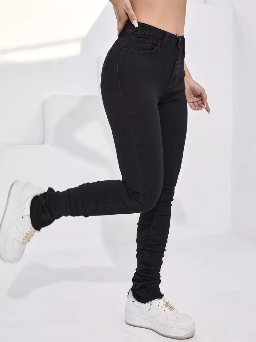 SHEIN ICON High Stretch Skinny Stacked Jeans - Black - View 1