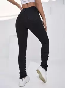 SHEIN ICON High Stretch Skinny Stacked Jeans - Black - View 2