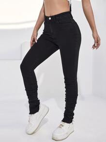 SHEIN ICON High Stretch Skinny Stacked Jeans - Black - View 4