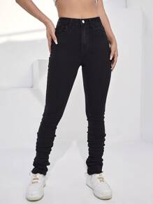 SHEIN ICON High Stretch Skinny Stacked Jeans - Black - View 5