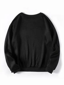 SHEIN EZwear Letter Graphic Thermal Pullover - Black - View 2