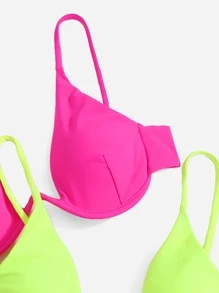 SHEIN Swim Colorblock Bikini Set 2Pcs Underwire Push Up Bra & High Cut Bottom 3 Pieces Bikini Summer Beach - Multicolor - View 4