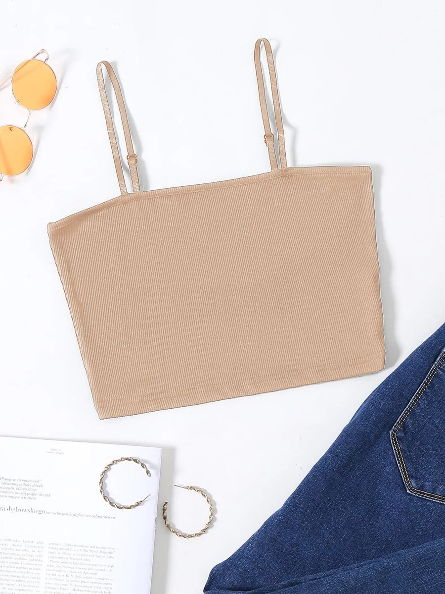 SHEIN Unity Crop Slim Cami Top - Khaki - View 1