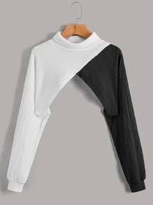SHEIN ICON Cut And Sew Batwing Sleeve Crop Top - Black and White - View 1