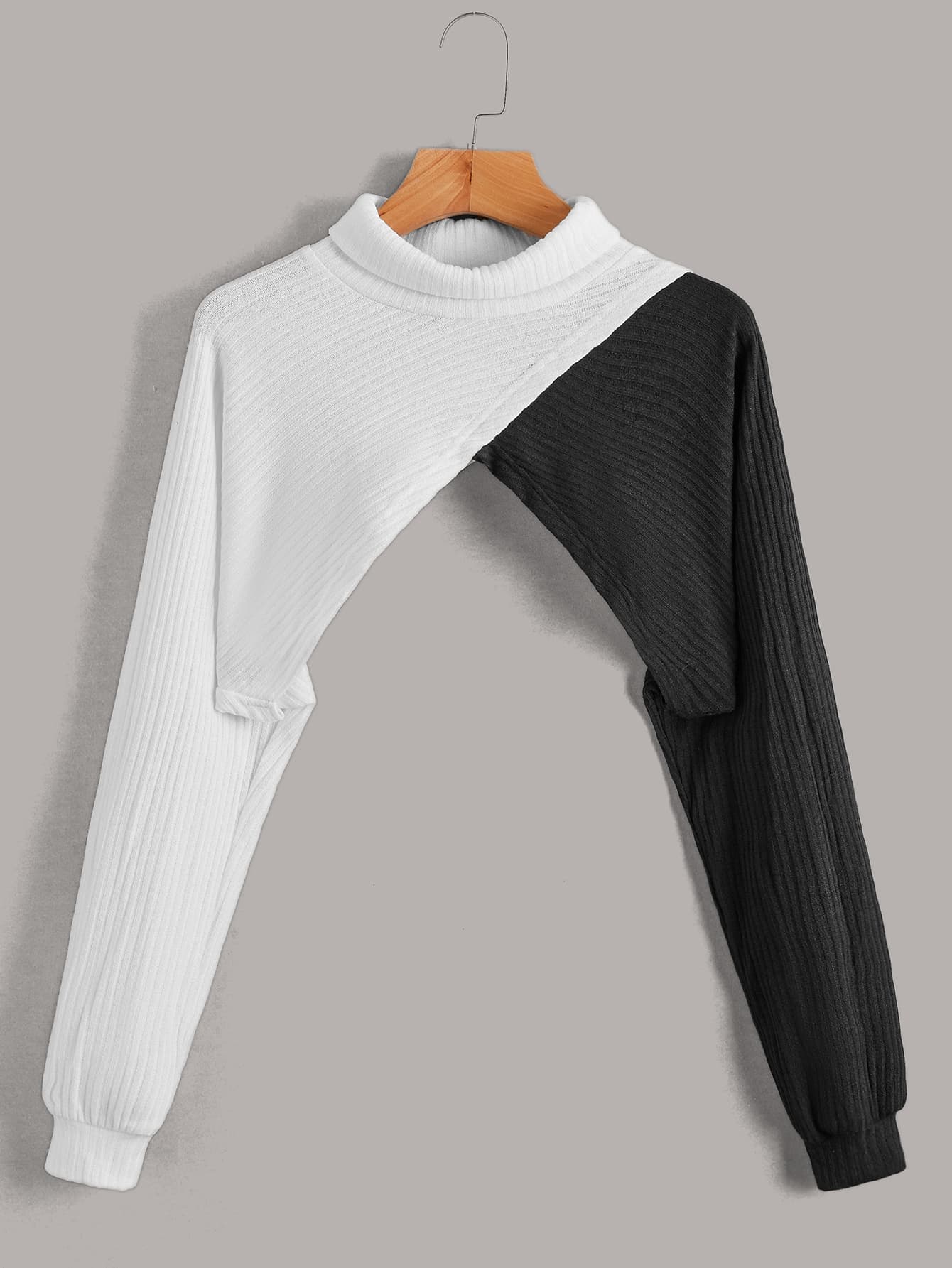 SHEIN ICON Cut And Sew Batwing Sleeve Crop Top - Black and White - View 1