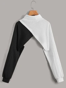 SHEIN ICON Cut And Sew Batwing Sleeve Crop Top - Black and White - View 2