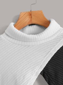 SHEIN ICON Cut And Sew Batwing Sleeve Crop Top - Black and White - View 3